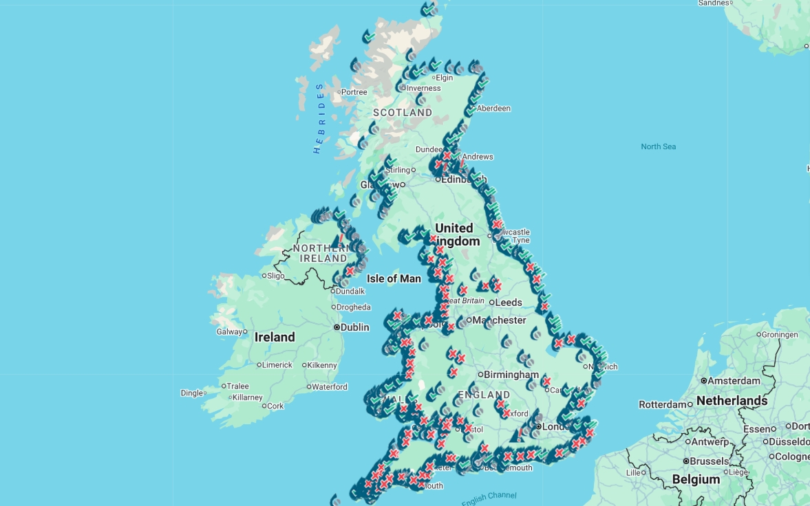 Map showing sewage discharges across the UK