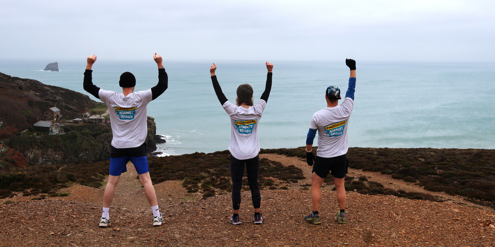 Group of friends cheering after a run