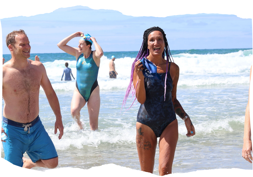 People smiling in the sea