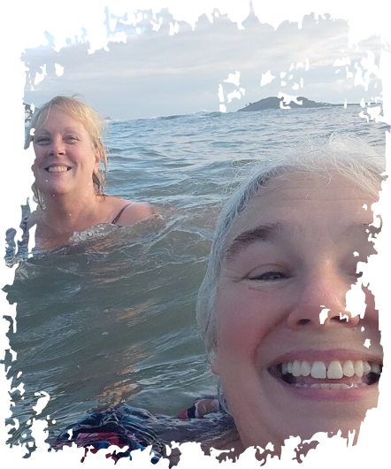 two women sea swimming
