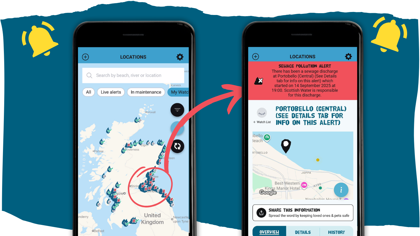 sewage alert map on the app
