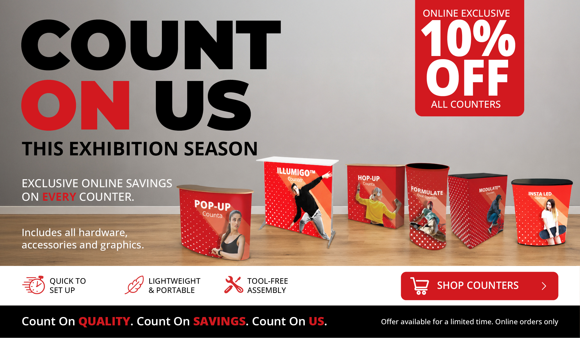 Count on Us promotion featuring the Ultima Displays counter range with an exclusive 10% online offer.