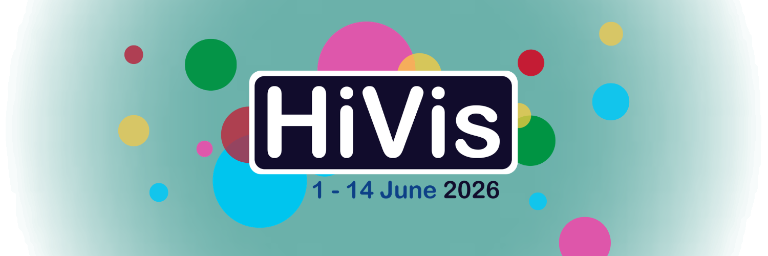 Image shows the HiVis logo surrounded in multi-coloured dots, reading the dates 1-14 June