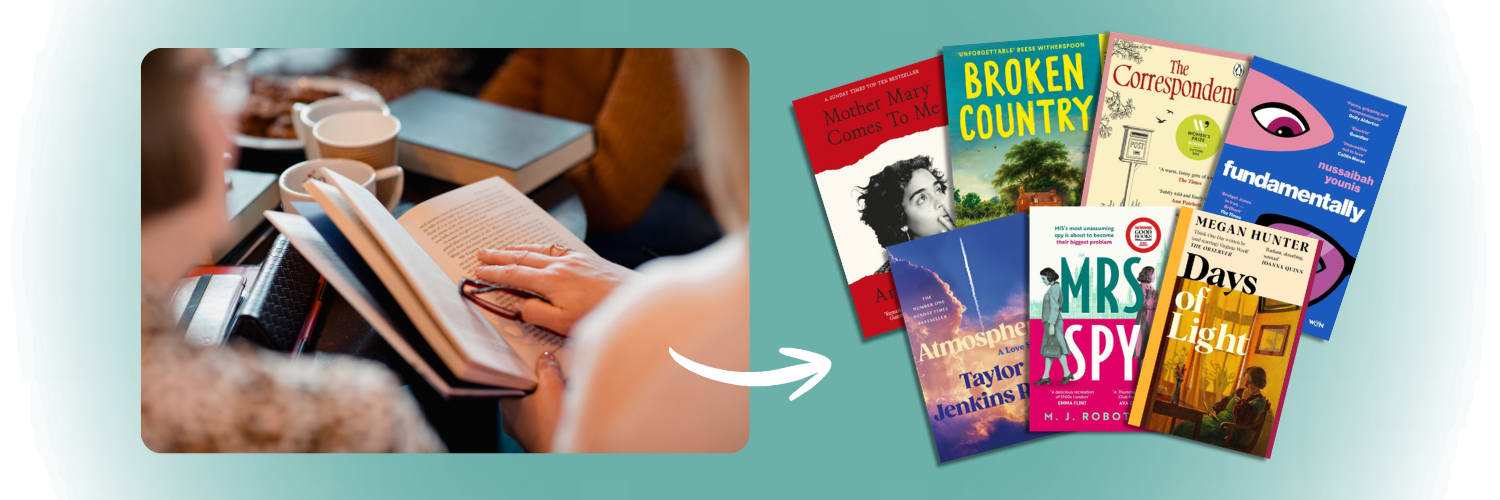 Image shows a person reading a book alongside covers of seven of the titles listed below.