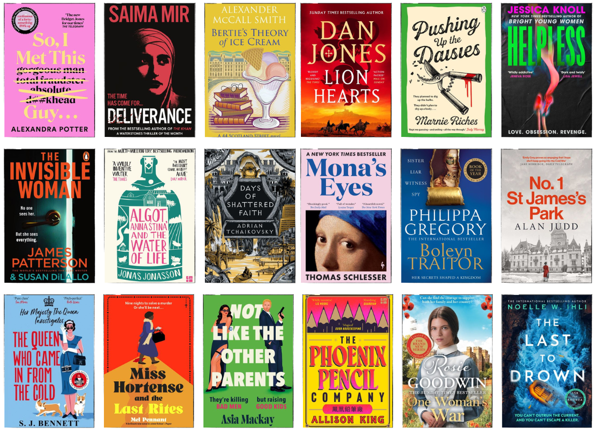 Images shows the eighteen covers of the titles listed below