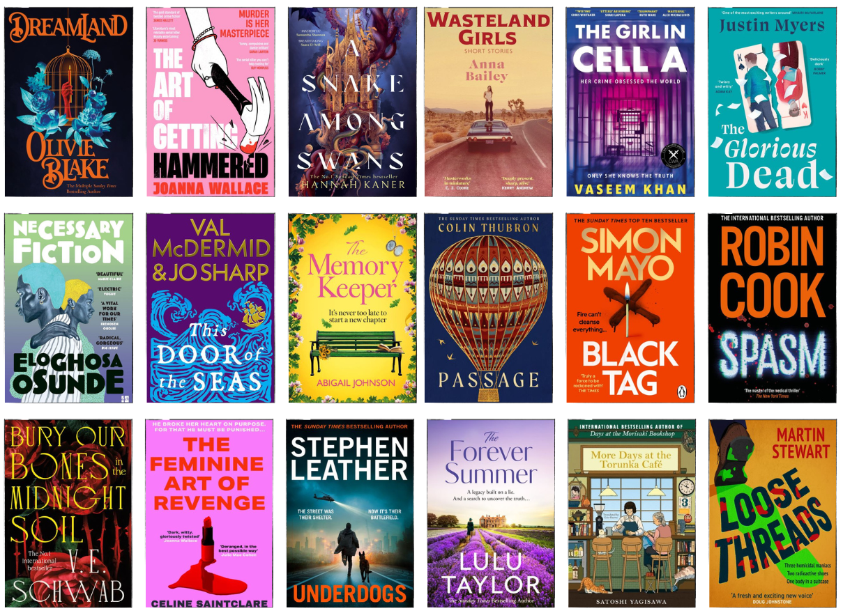 Image shows eighteen new book covers
