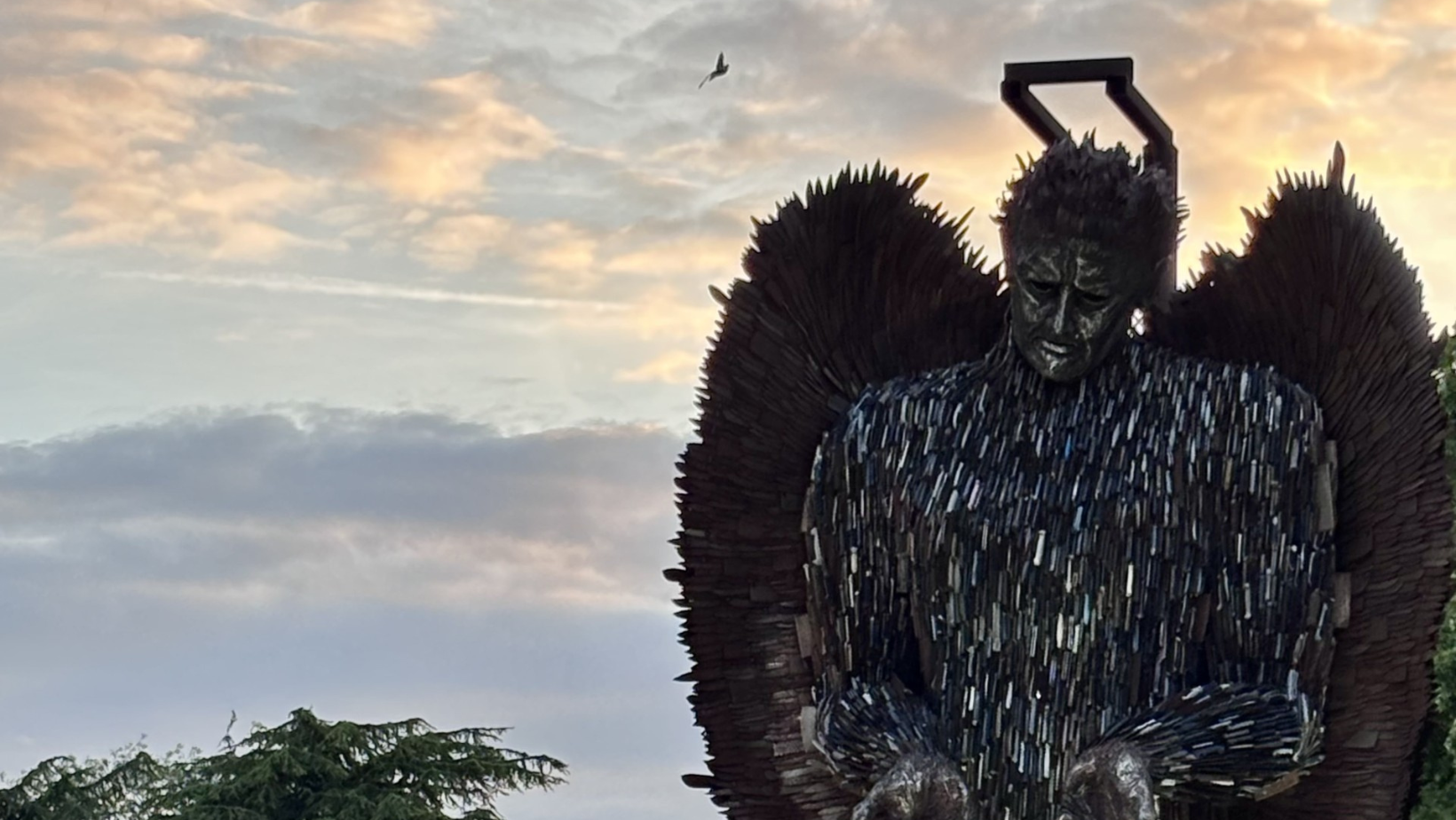 Close up of the Knife Angel in Ely