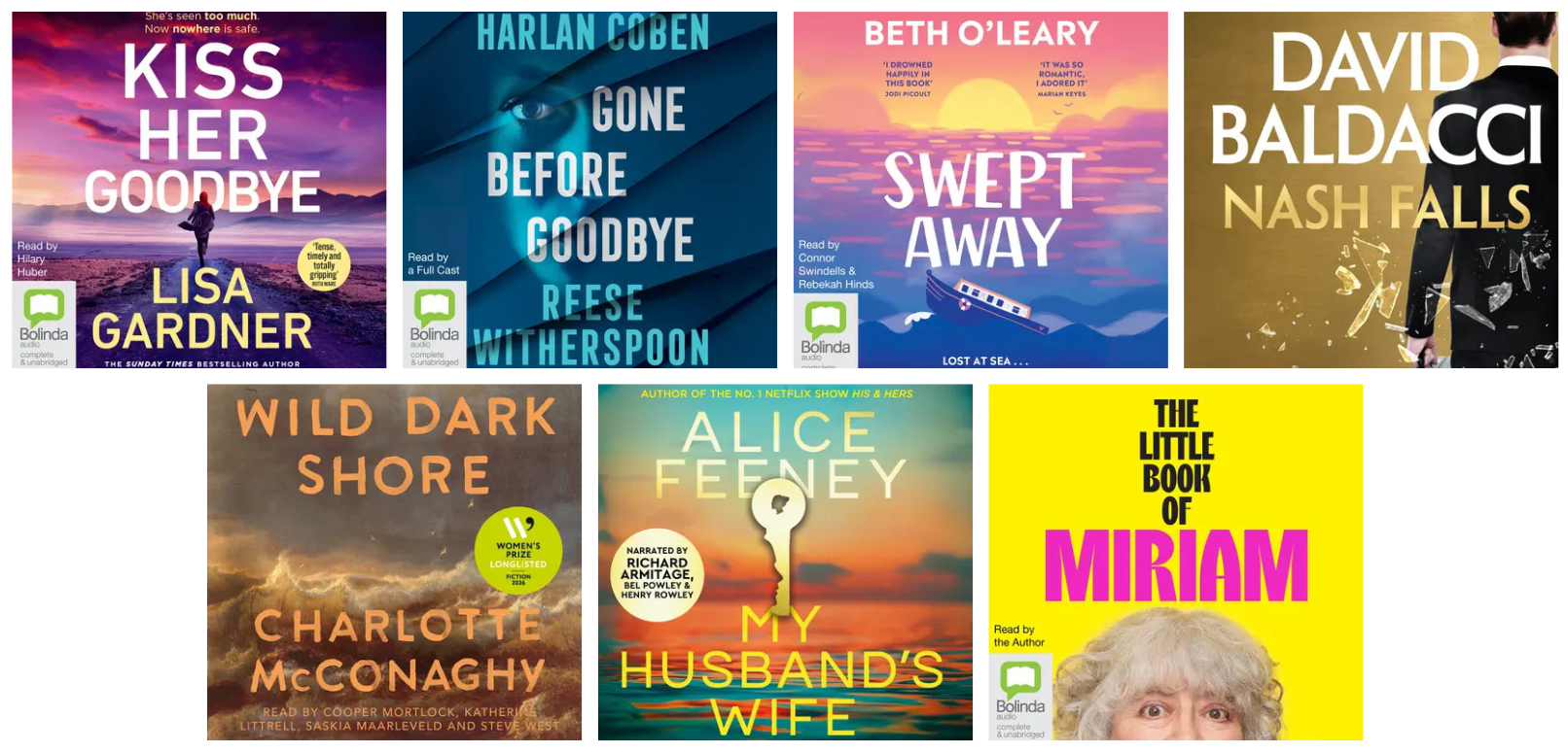 Image shows the covers of the seven titles listed below.