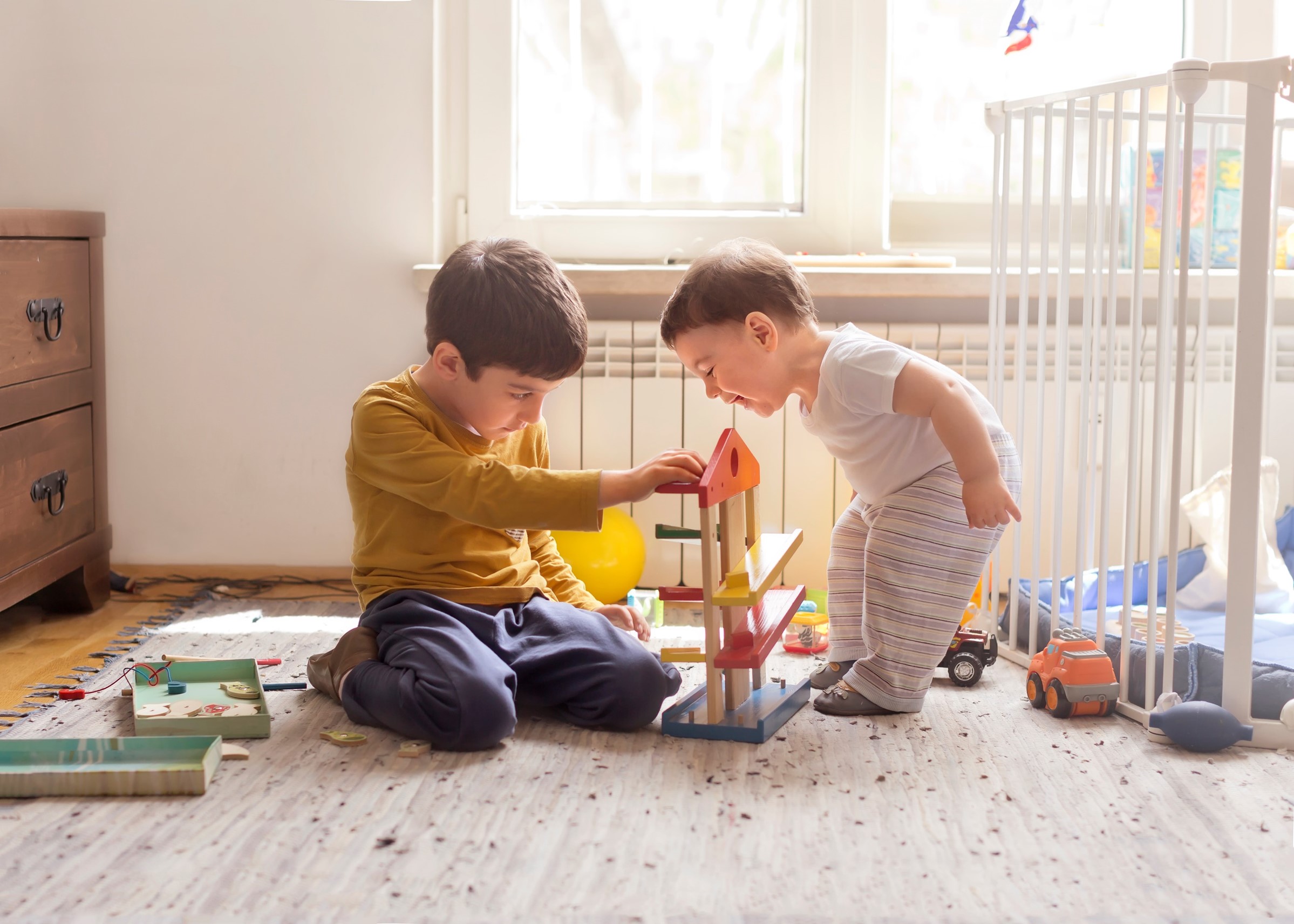 Young children playing with blocks