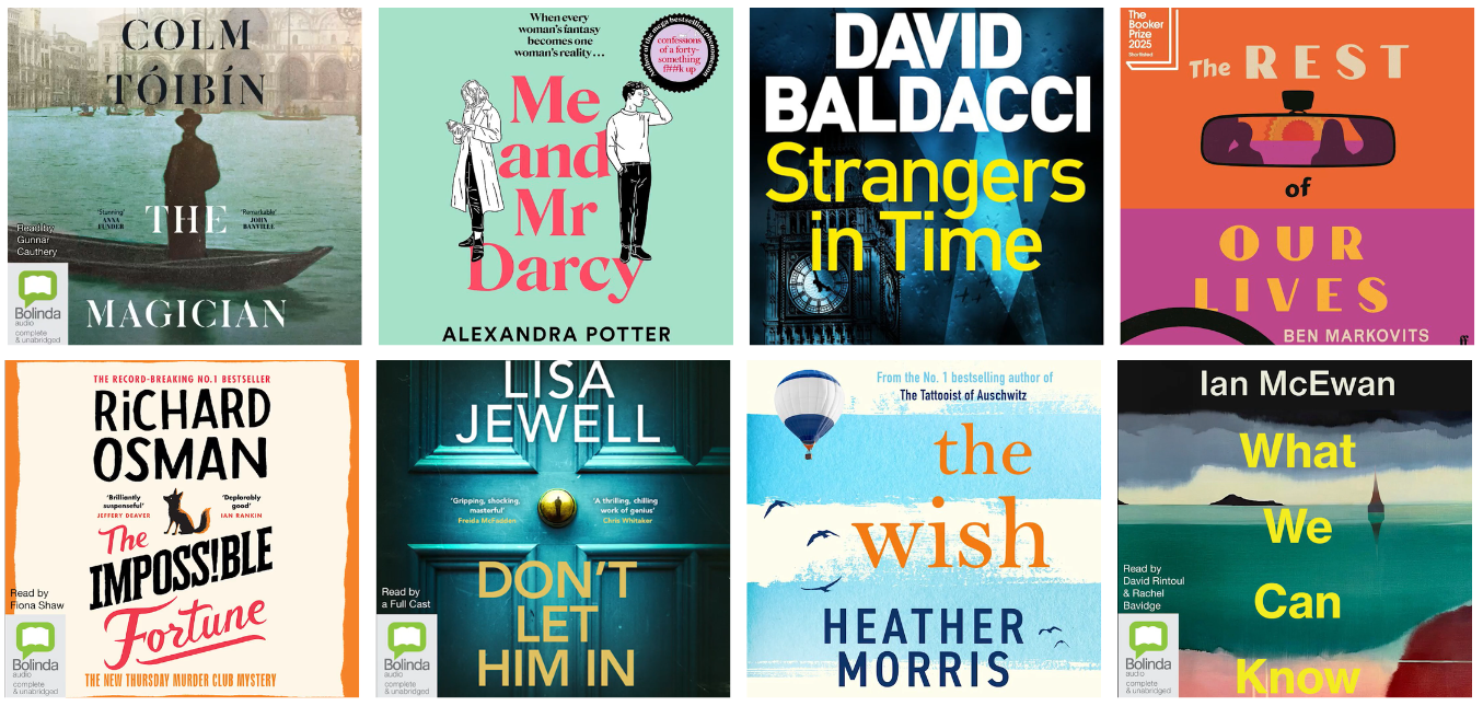 Image shows the covers of the eight titles listed below