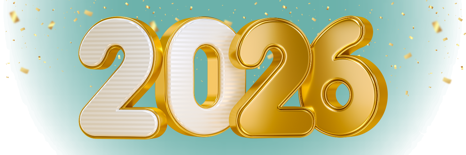 Image of the numbers 2026 in big, gold font surrounded by gold confetti