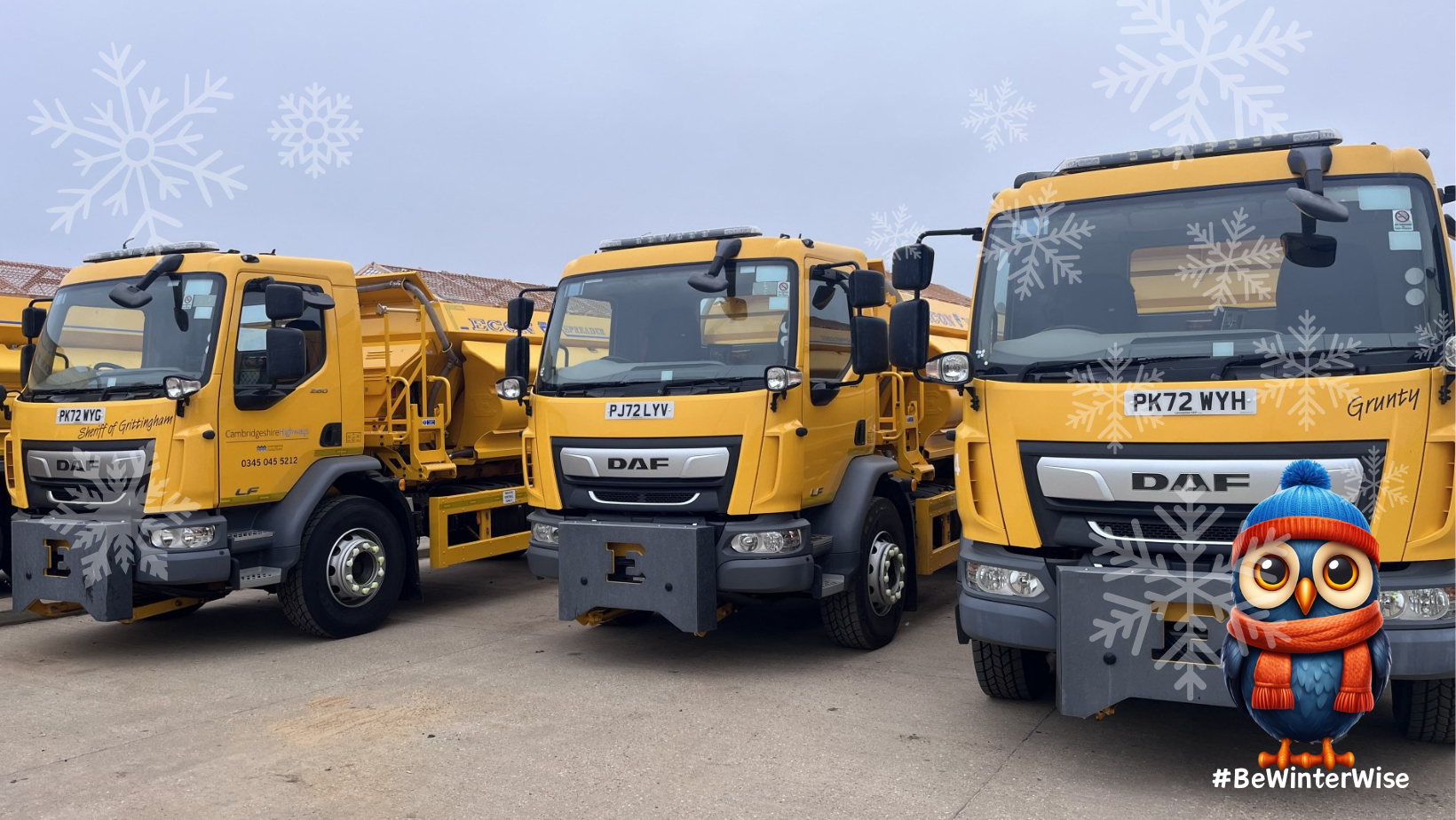 Image of three gritting vehicles in a row