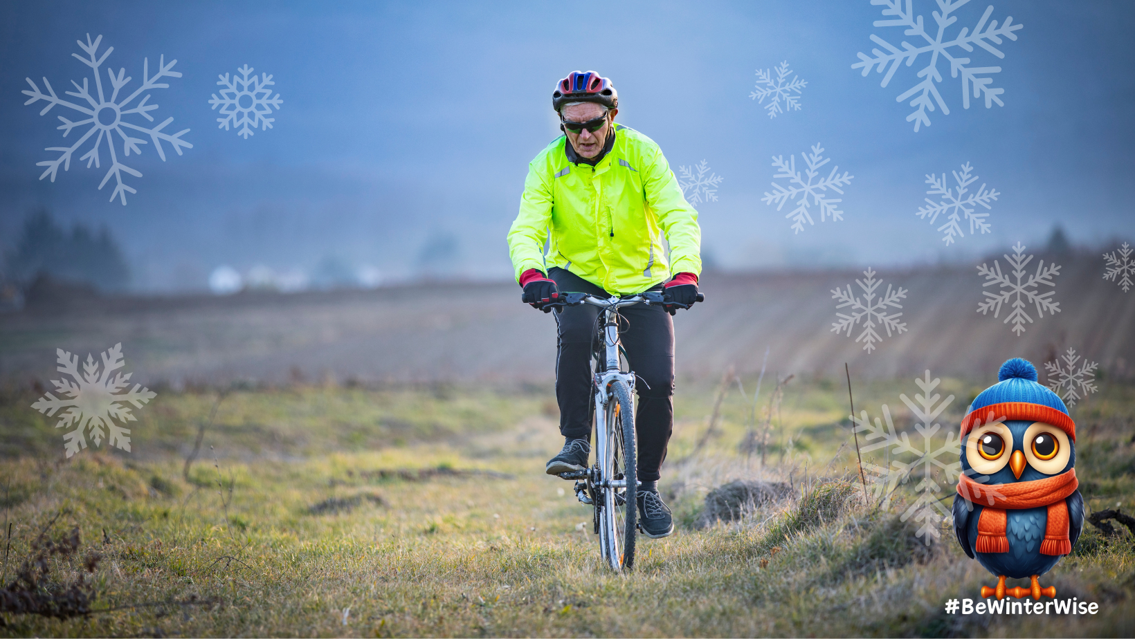 Image of a person cycling in the cold weather