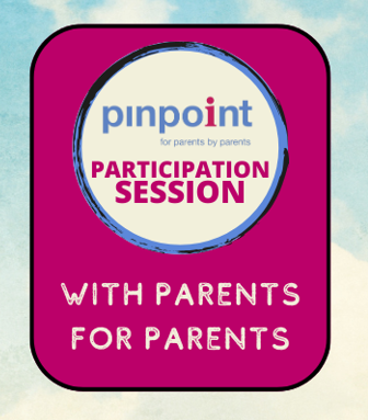 A pink sign with white text