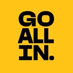 A graphic design featuring bold black text "GO ALL IN." stacked in three lines on a solid yellow background