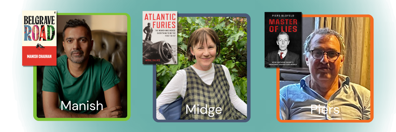 Image shows a picture of each author next to the front cover of their respective book