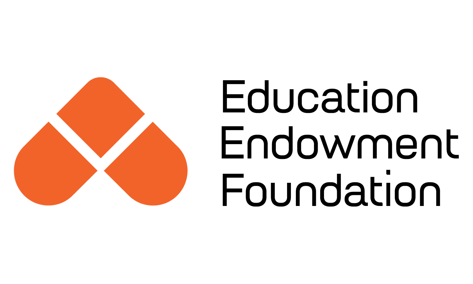 Logo featuring three orange rounded diamonds arranged in a triangular formation above the bold black text "Education Endowment Foundation"