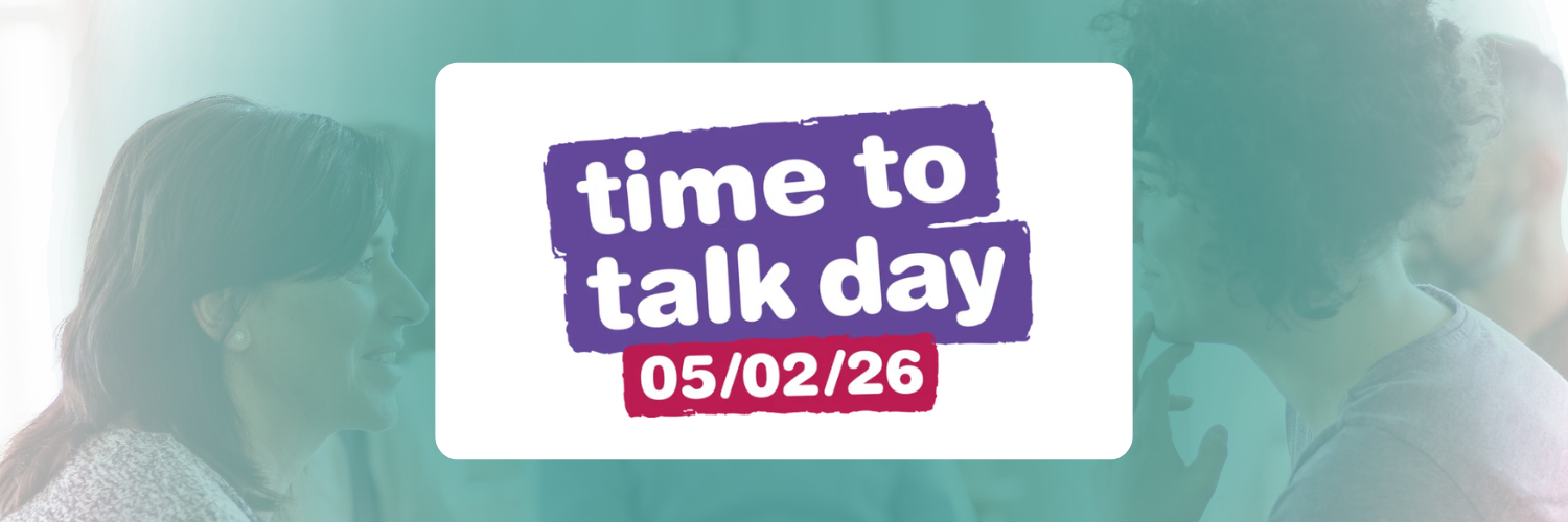 Time to Talk Day logo 05/02/26 with an image of a group of people talking to each other