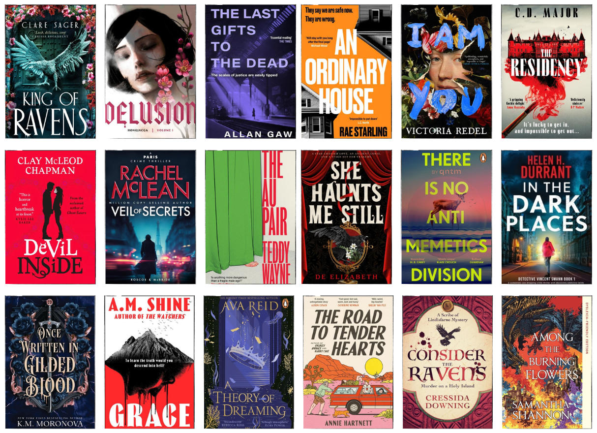 Image shows eighteen new book covers