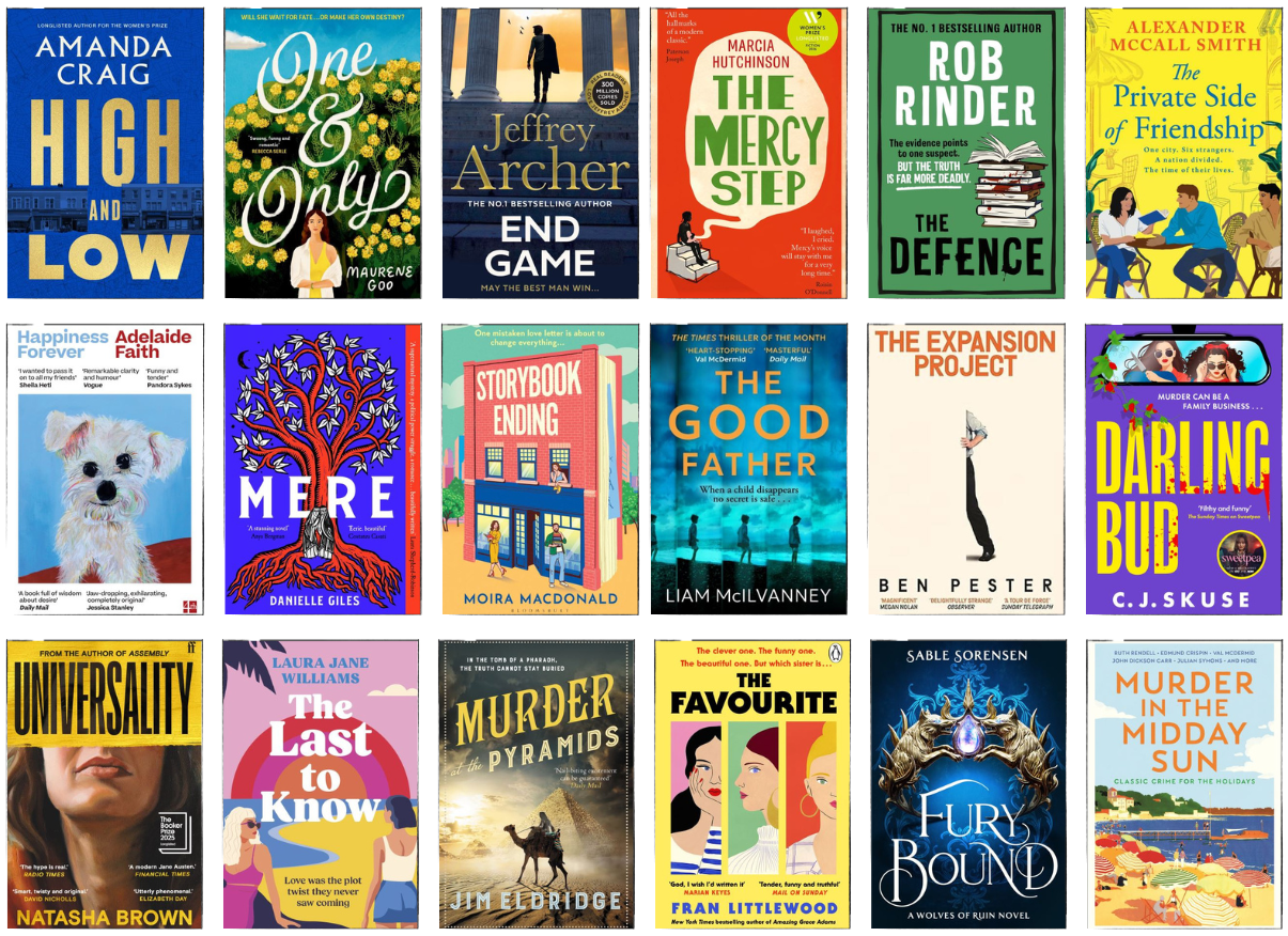 Images shows the covers of all eighteen titles listed below.