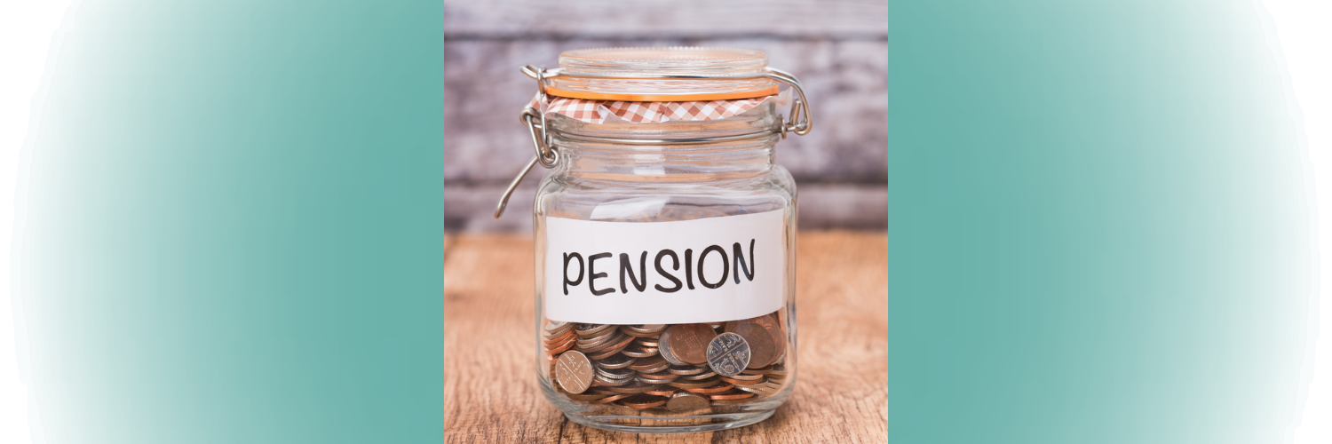 Jam jar filled with coins labelled pension