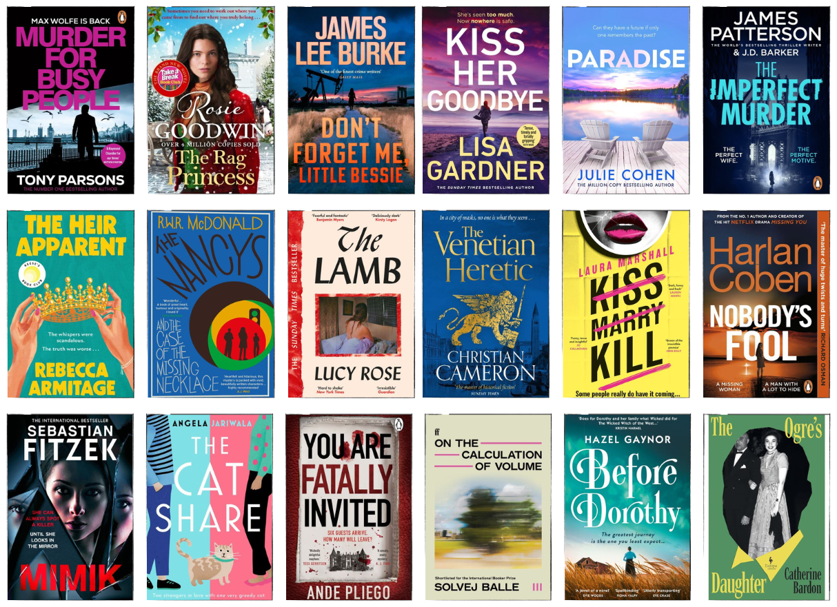 All the covers of the 18 book titles listed below