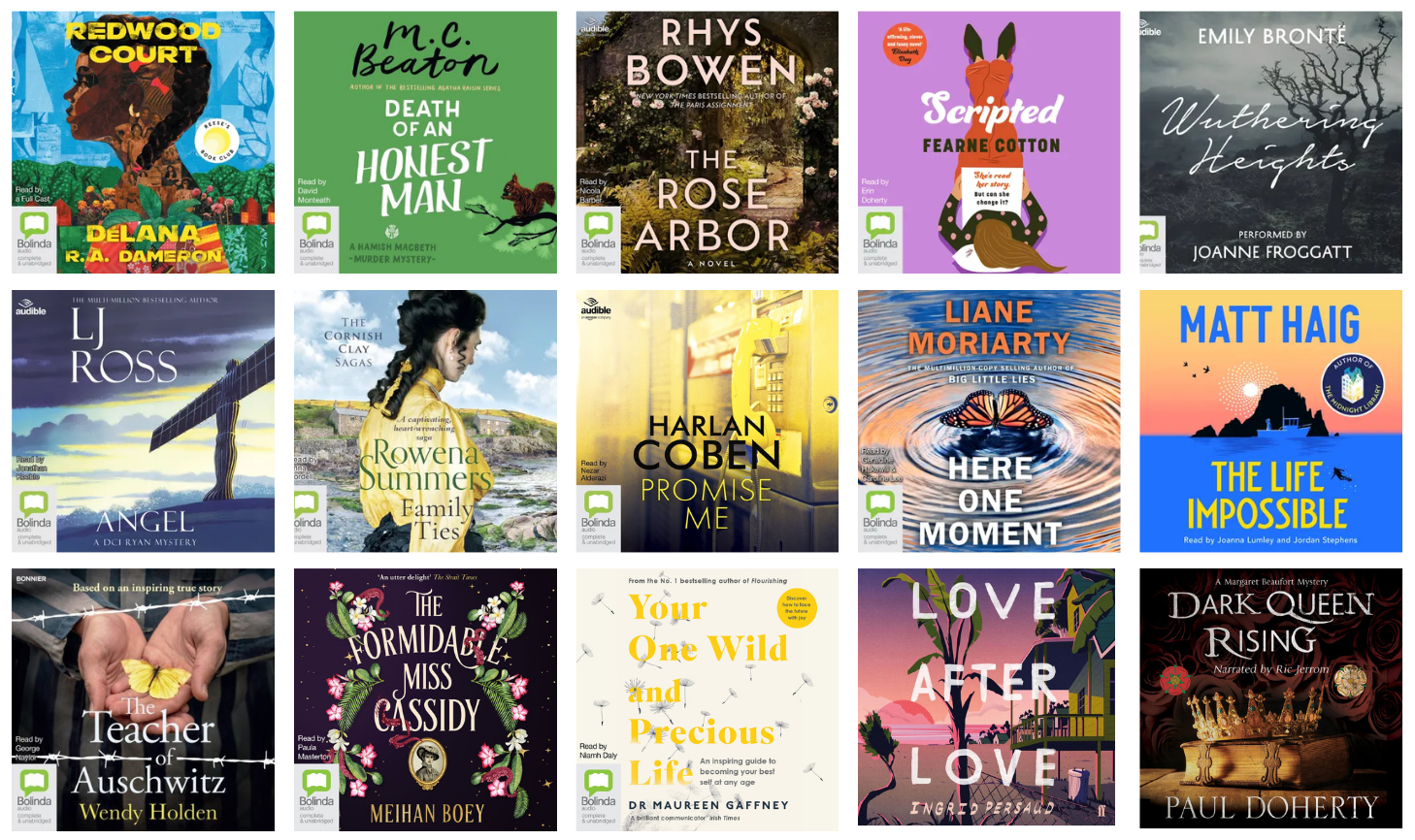 Covers of the fifteen titles listed below