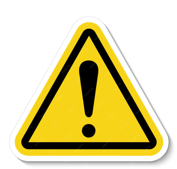 Warning sign featuring a yellow equilateral triangle with a thick black border and a large black exclamation mark centered inside.