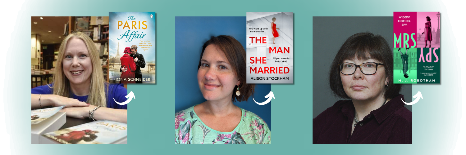 Pictures of all three authors with their respective book covers