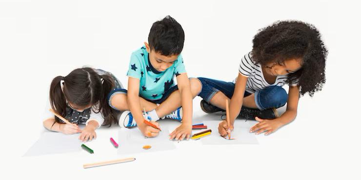 A group of children drawing on paper