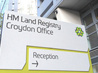 A sign points towards reception at HM Land Registry's Croydon Office.