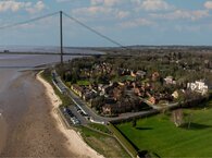 The town of Hessle on the north bank of the River Humber, with the Humber Bridge behind.