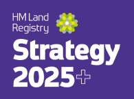 Text saying 'Strategy 2025+' below the HM Land Registry logo.