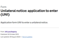 A section of form UN1: Unilateral notice: application to enter