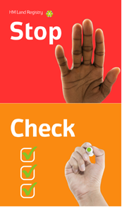 An upraised palm alongside the word 'Stop', above a hand holding a pen and a ticked checklist below the word 'Check'.