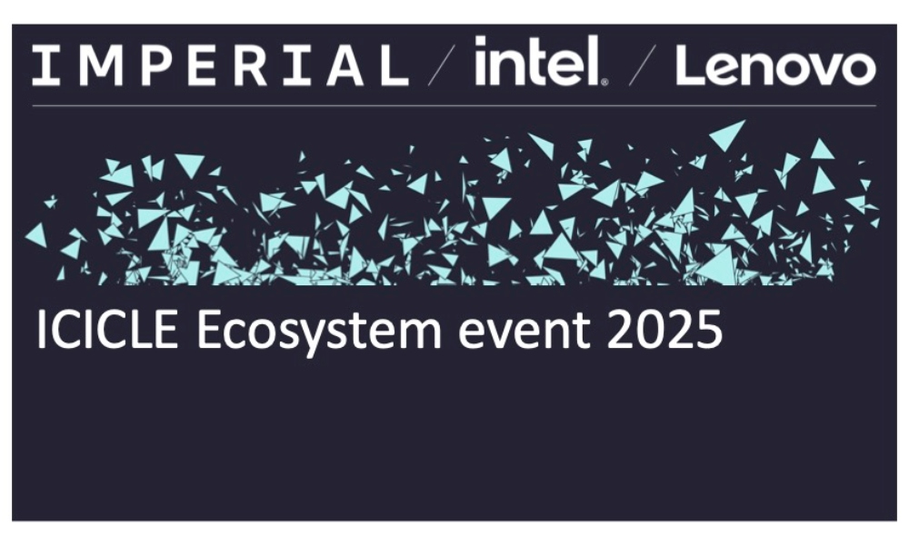 Imperial, Intel and Lenovo logos on a dark blue background with the ICICLE Ecosytem event title